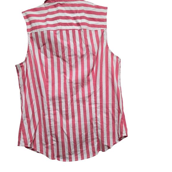 J.Crew Sleeveless Pink White Striped Button-Up Shirt Medium - Picture 2 of 9